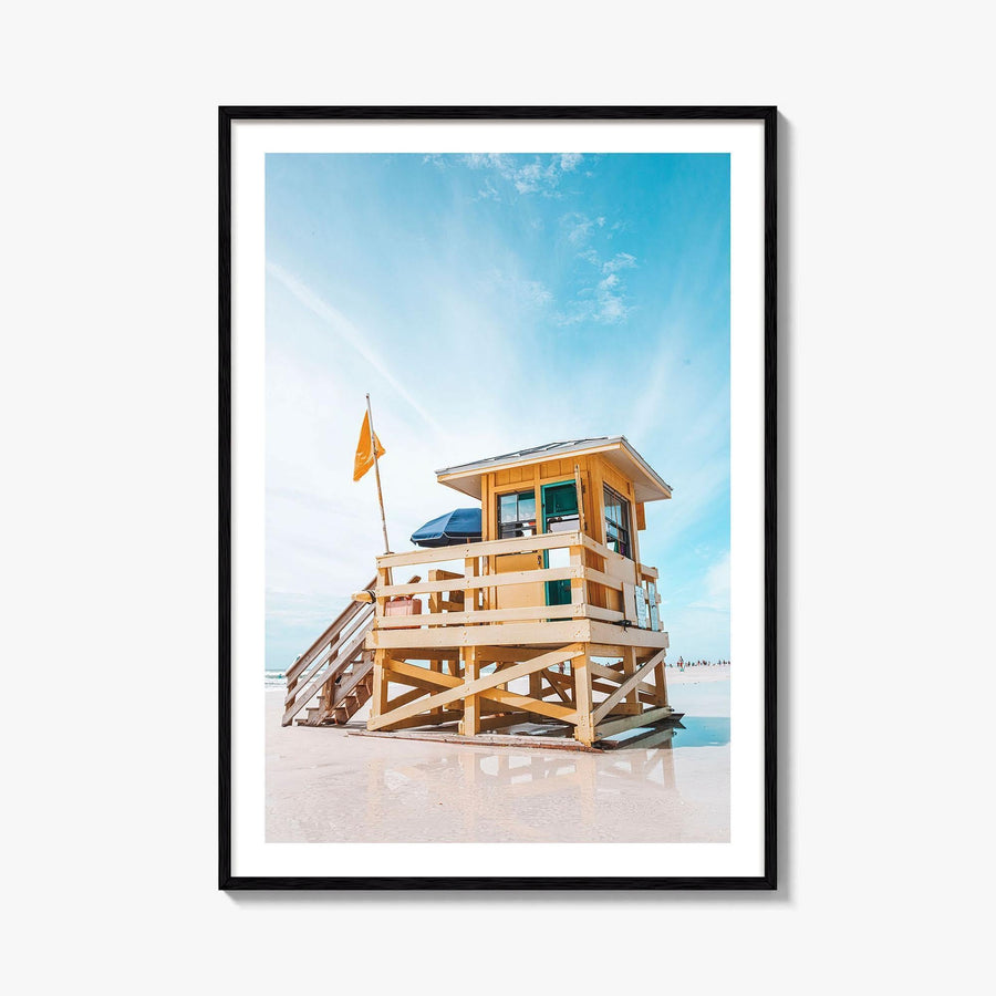 Siesta Key Yellow Fine Art Photo Print, Beach Lifeguard House, Sarasota Florida USA Poster