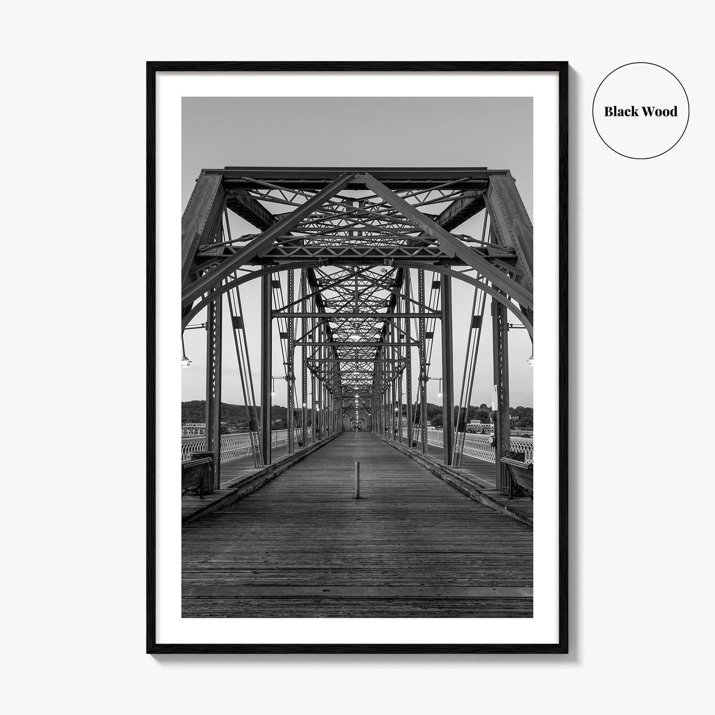 Chattanooga Black and White Fine Art Photo Print, Walnut Street Bridge, Tennessee USA Poster