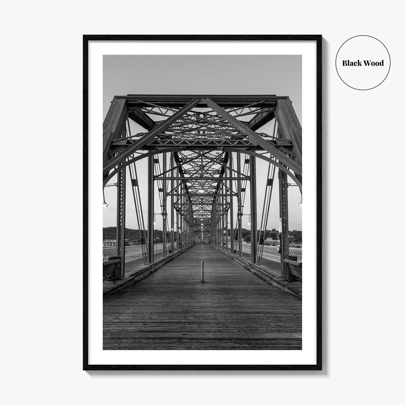 Chattanooga Black and White Fine Art Photo Print, Walnut Street Bridge, Tennessee USA Poster