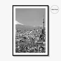Tokyo Skyline Black and White Fine Art Photo Print, Mt Fuji Skytree Japan Poster