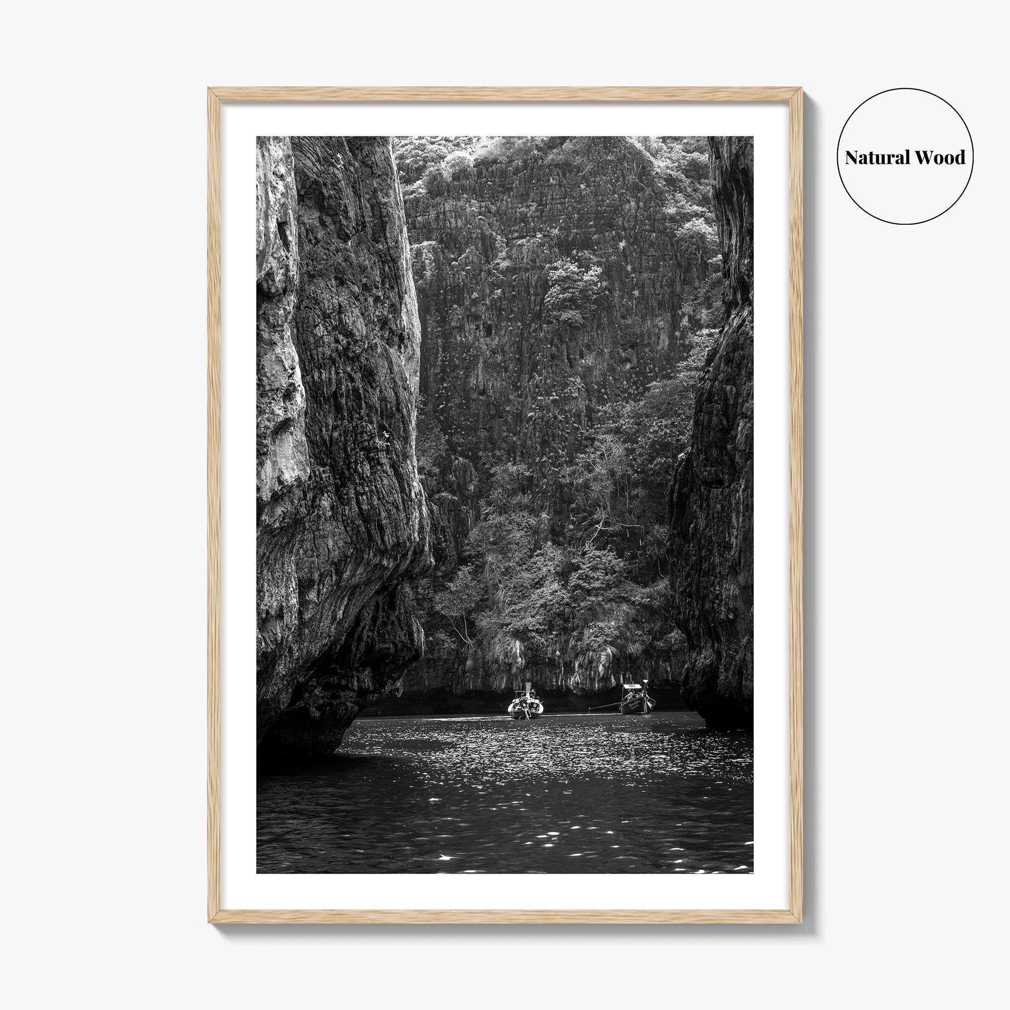 Phi Phi Islands Black and White Fine Art Photo Print, Krabi Longtail Boat Poster