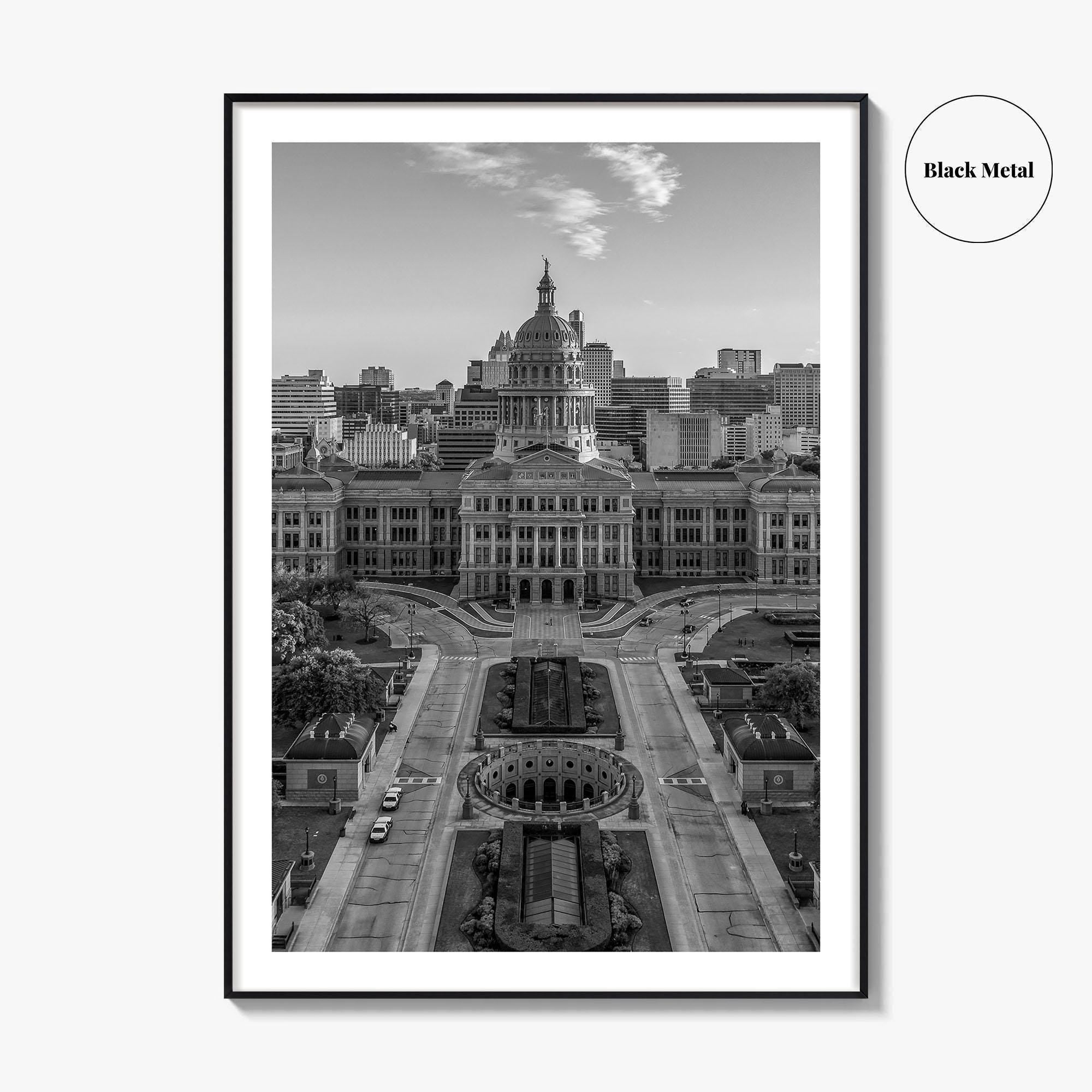 Austin Black and White Fine Art Photo Print, Texas State Capitol, TX, Poster