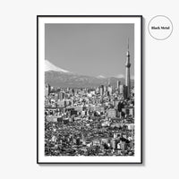 Tokyo Skyline Black and White Fine Art Photo Print, Mt Fuji Skytree Japan Poster