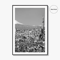 Tokyo Skyline Black and White Fine Art Photo Print, Mt Fuji Skytree Japan Poster