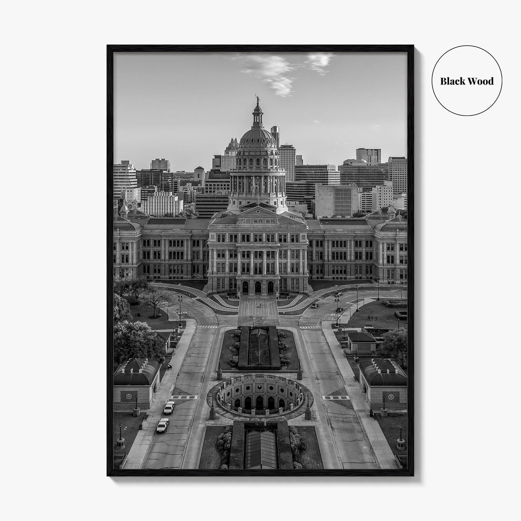 Austin Black and White Fine Art Photo Print, Texas State Capitol, TX, Poster