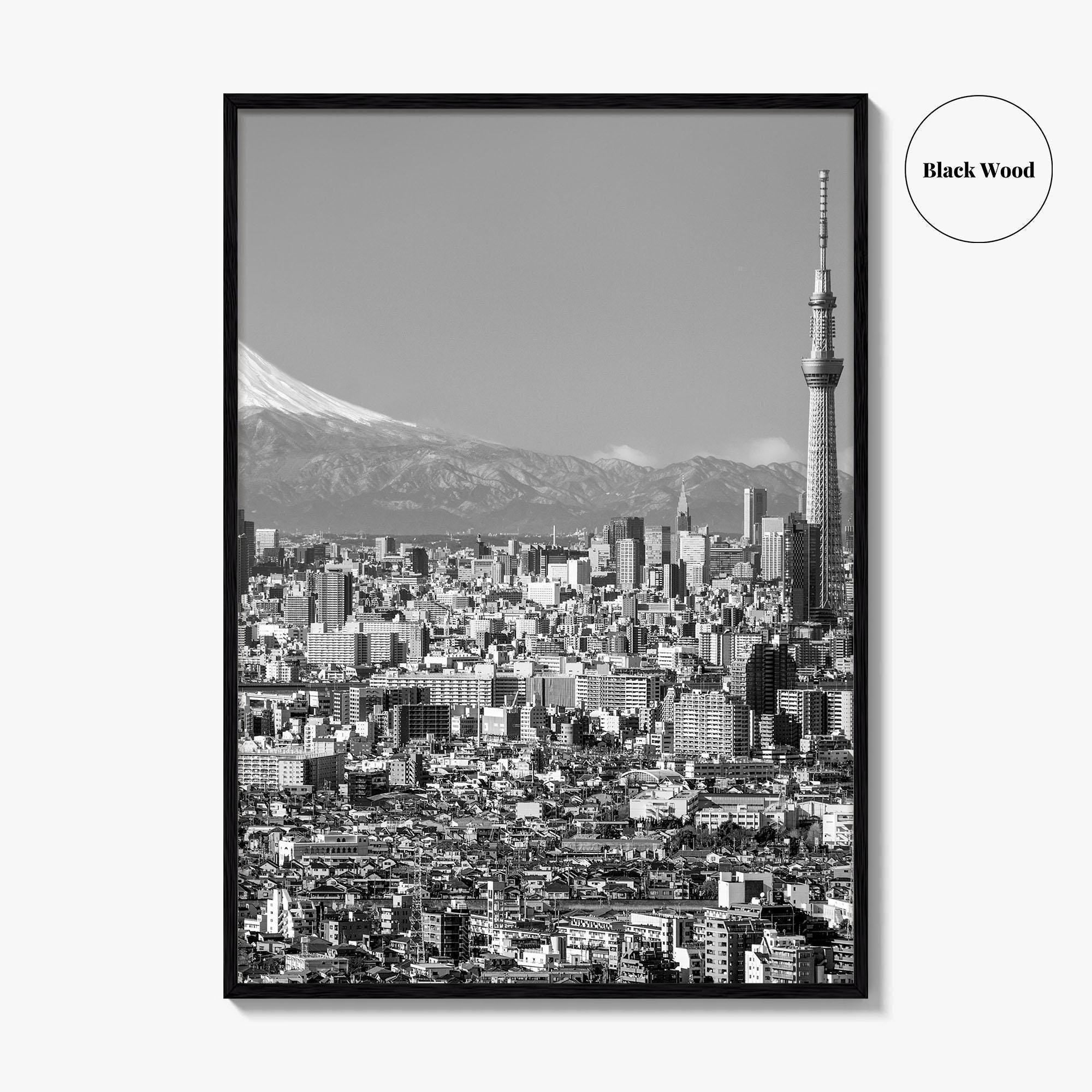 Tokyo Skyline Black and White Fine Art Photo Print, Mt Fuji Skytree Japan Poster