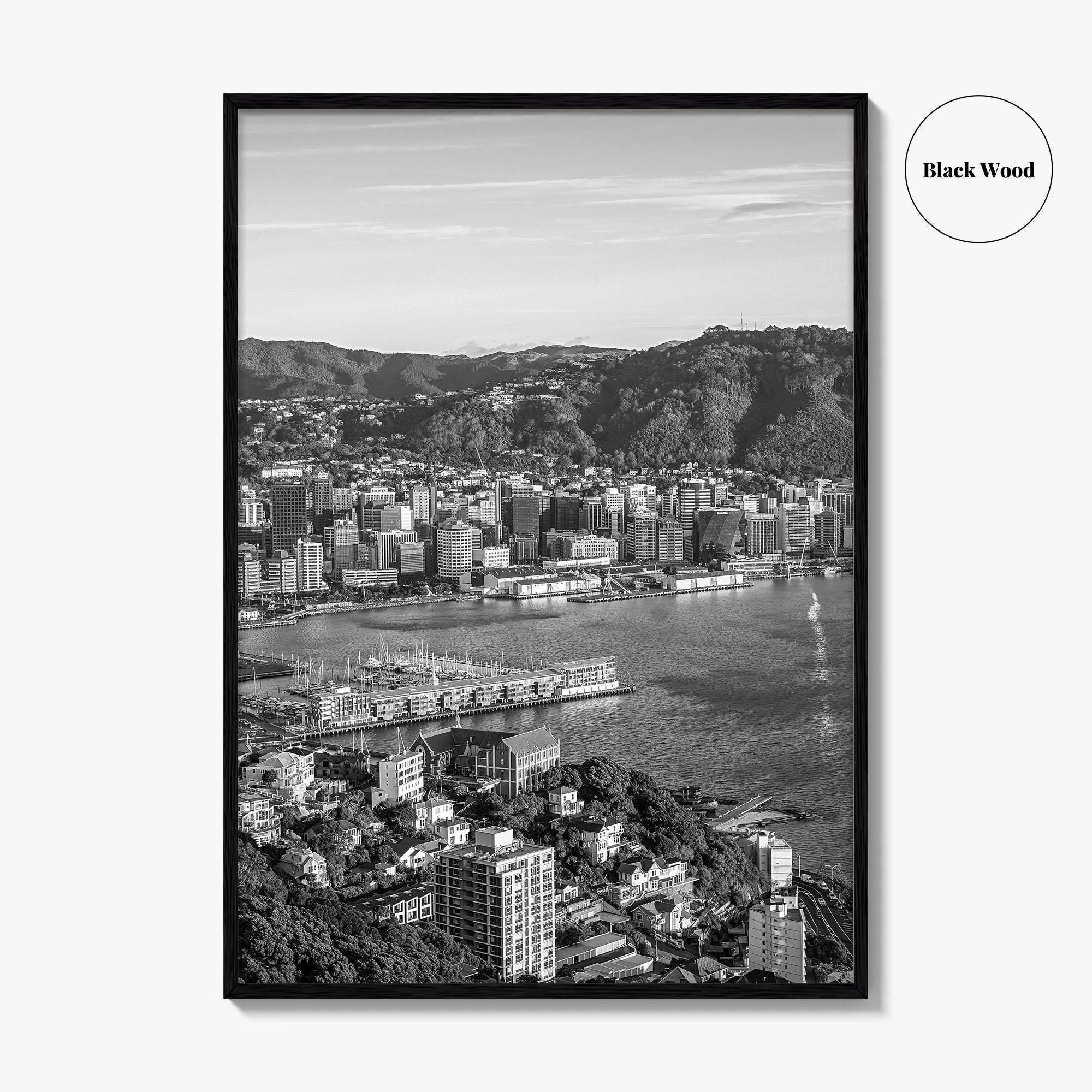 Wellington Skyline Black and White Fine Art Photo Print, Mount Victoria, New Zealand Poster