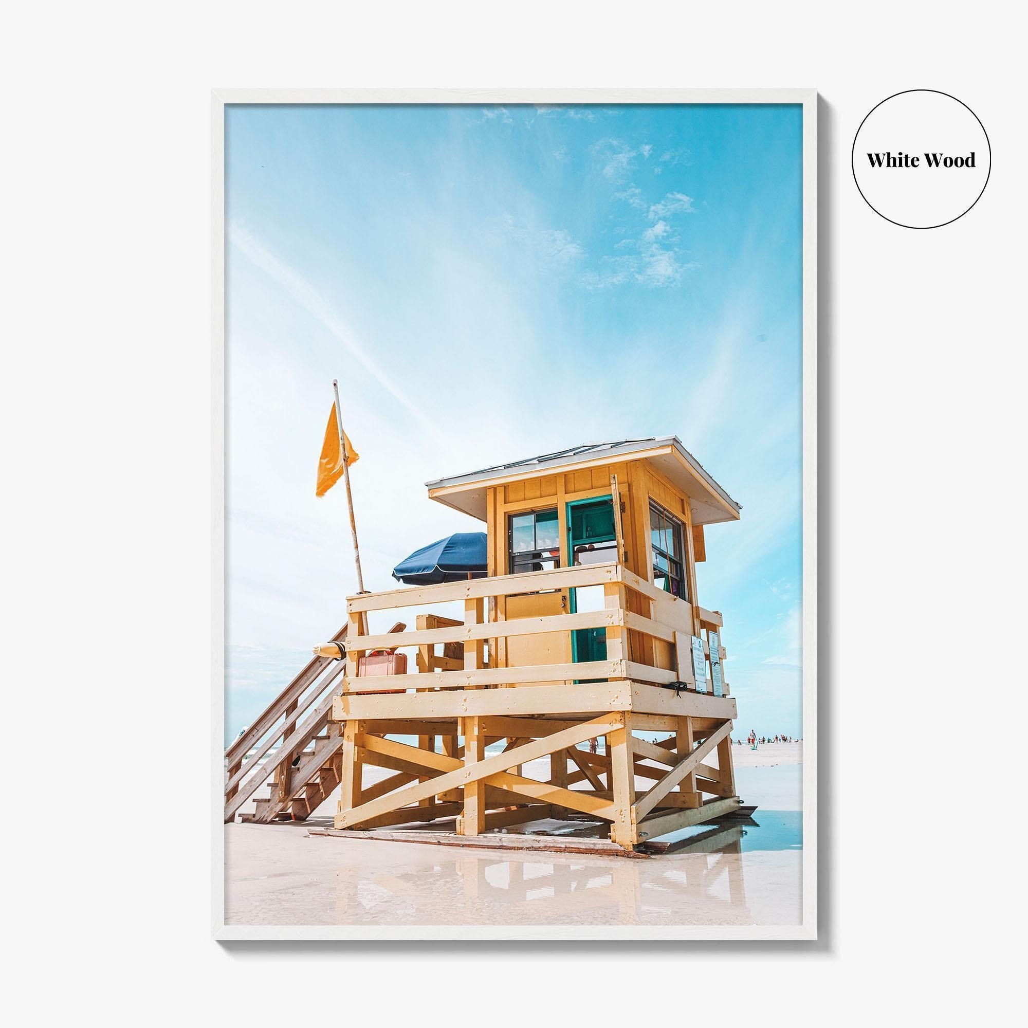 Siesta Key Yellow Fine Art Photo Print, Beach Lifeguard House, Sarasota Florida USA Poster