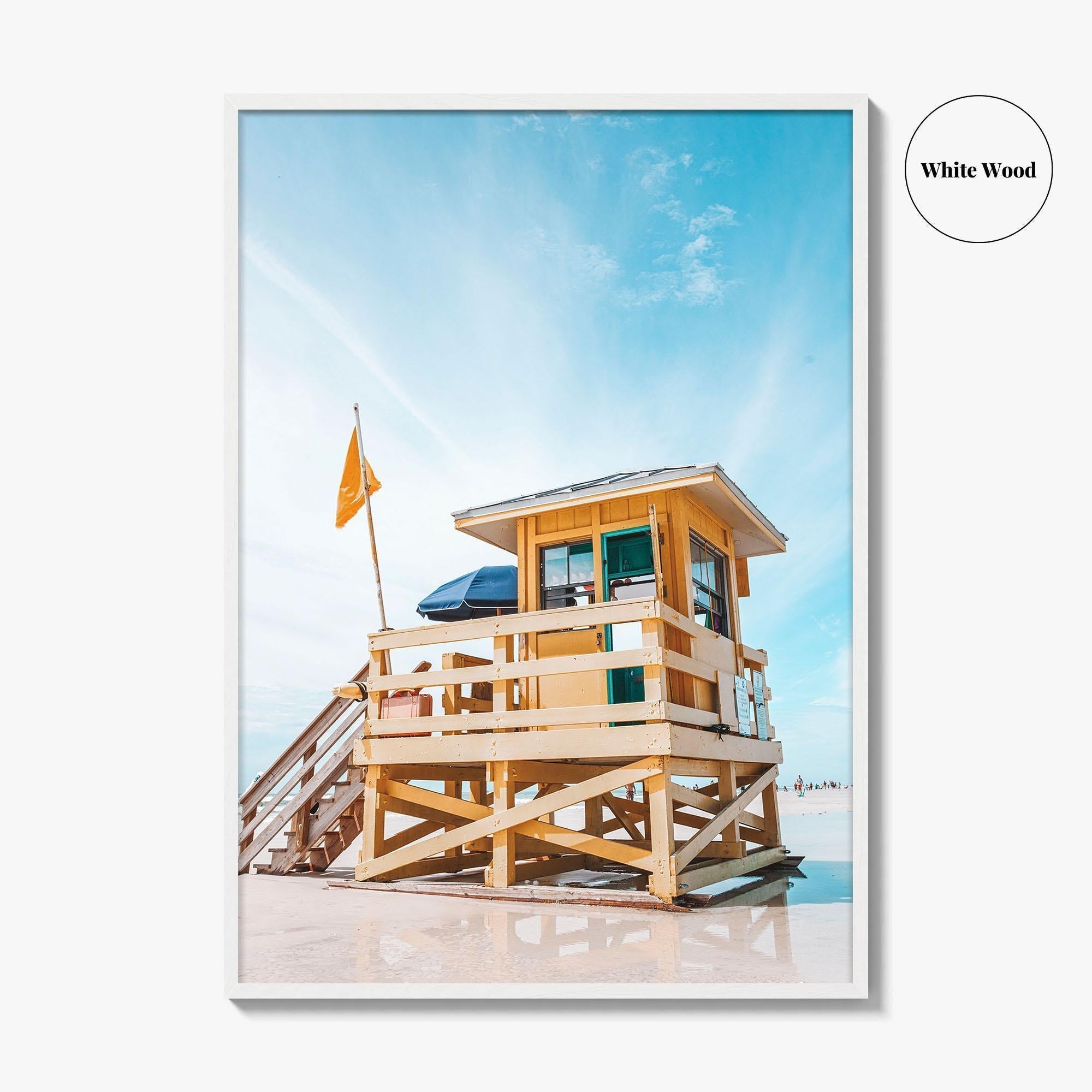 Siesta Key Yellow Fine Art Photo Print, Beach Lifeguard House, Sarasota Florida USA Poster