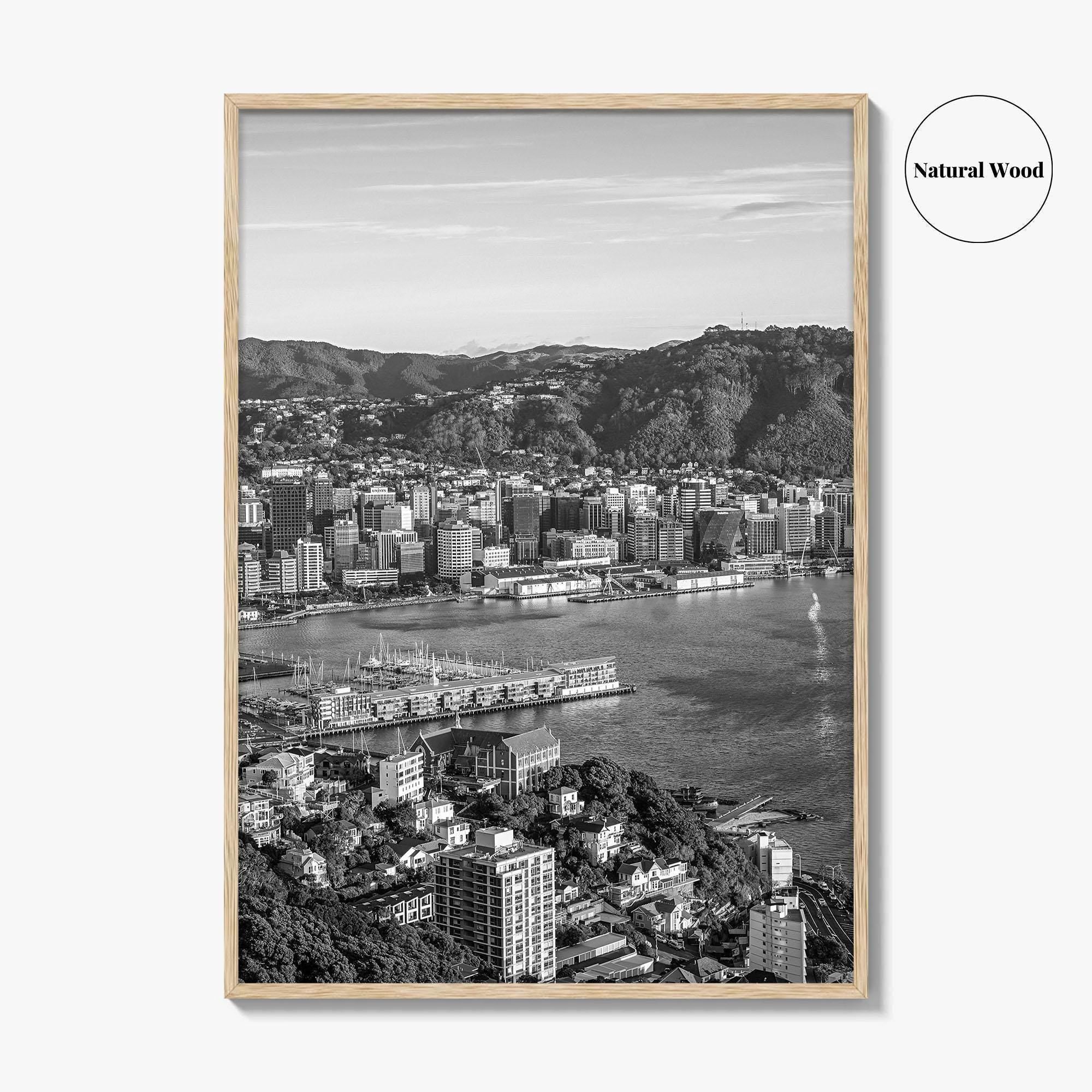 Wellington Skyline Black and White Fine Art Photo Print, Mount Victoria, New Zealand Poster