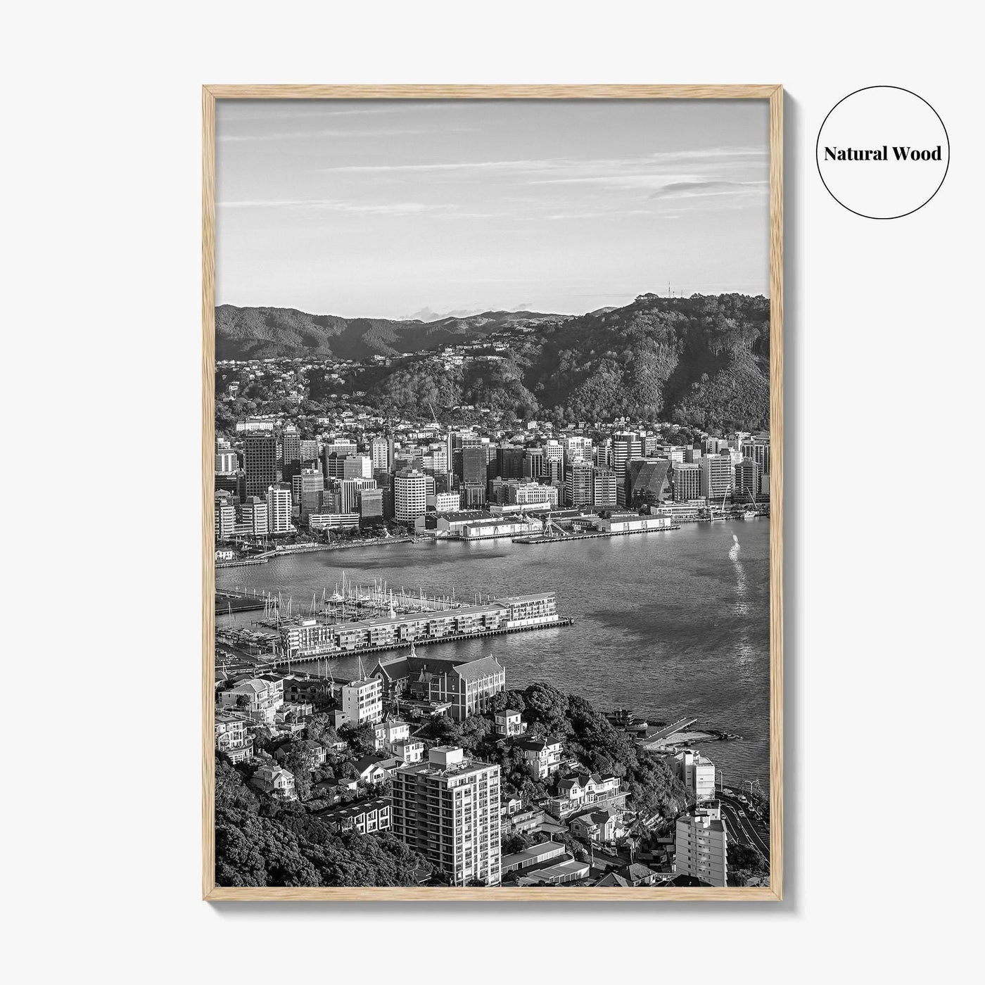Wellington Skyline Black and White Fine Art Photo Print, Mount Victoria, New Zealand Poster