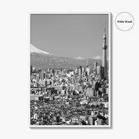 Tokyo Skyline Black and White Fine Art Photo Print, Mt Fuji Skytree Japan Poster