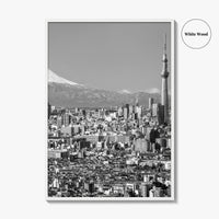 Tokyo Skyline Black and White Fine Art Photo Print, Mt Fuji Skytree Japan Poster