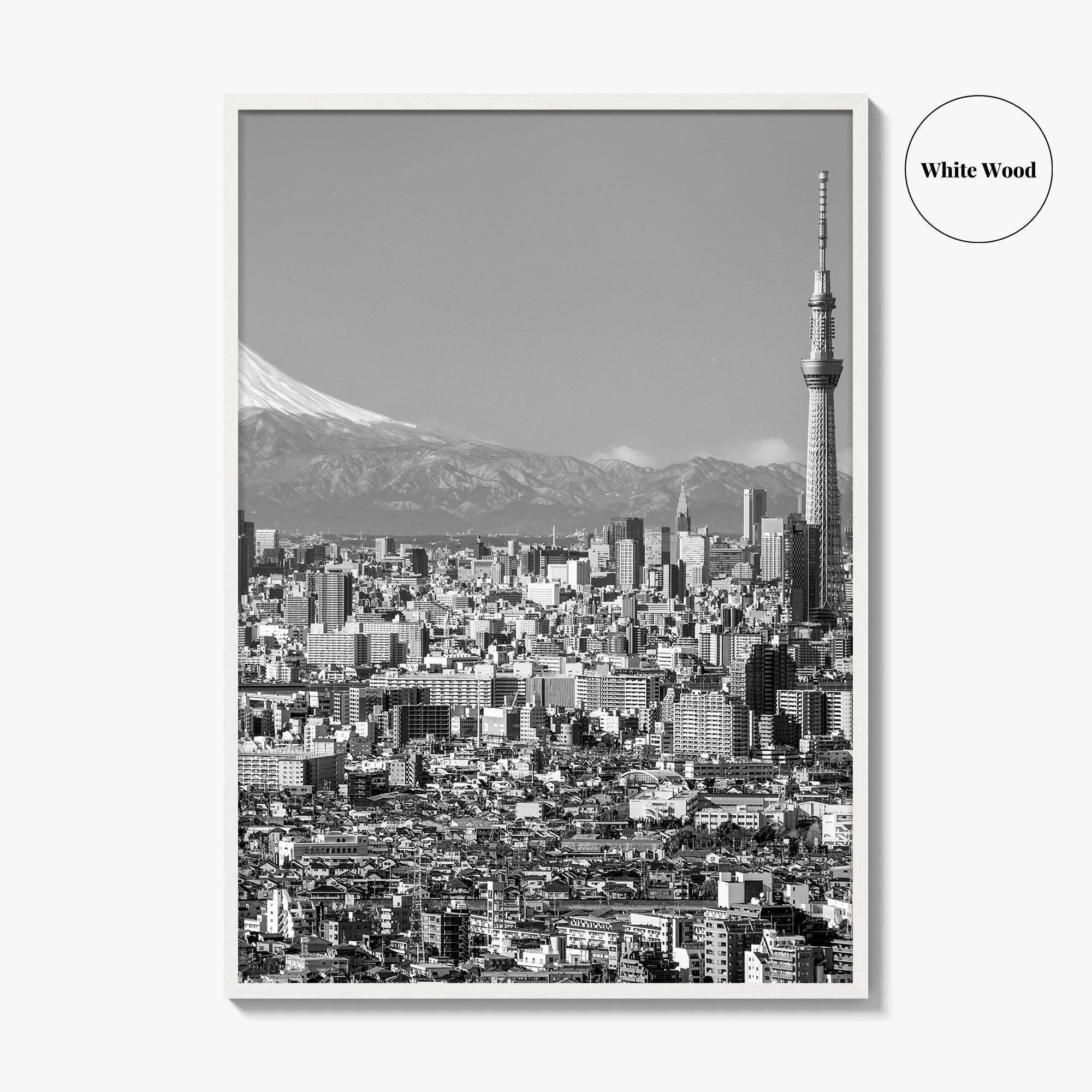 Tokyo Skyline Black and White Fine Art Photo Print, Mt Fuji Skytree Japan Poster