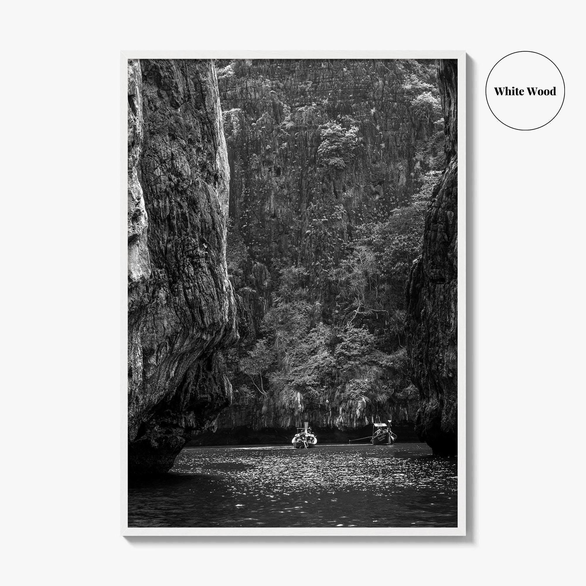 Phi Phi Islands Black and White Fine Art Photo Print, Krabi Longtail Boat Poster