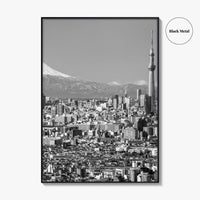 Tokyo Skyline Black and White Fine Art Photo Print, Mt Fuji Skytree Japan Poster