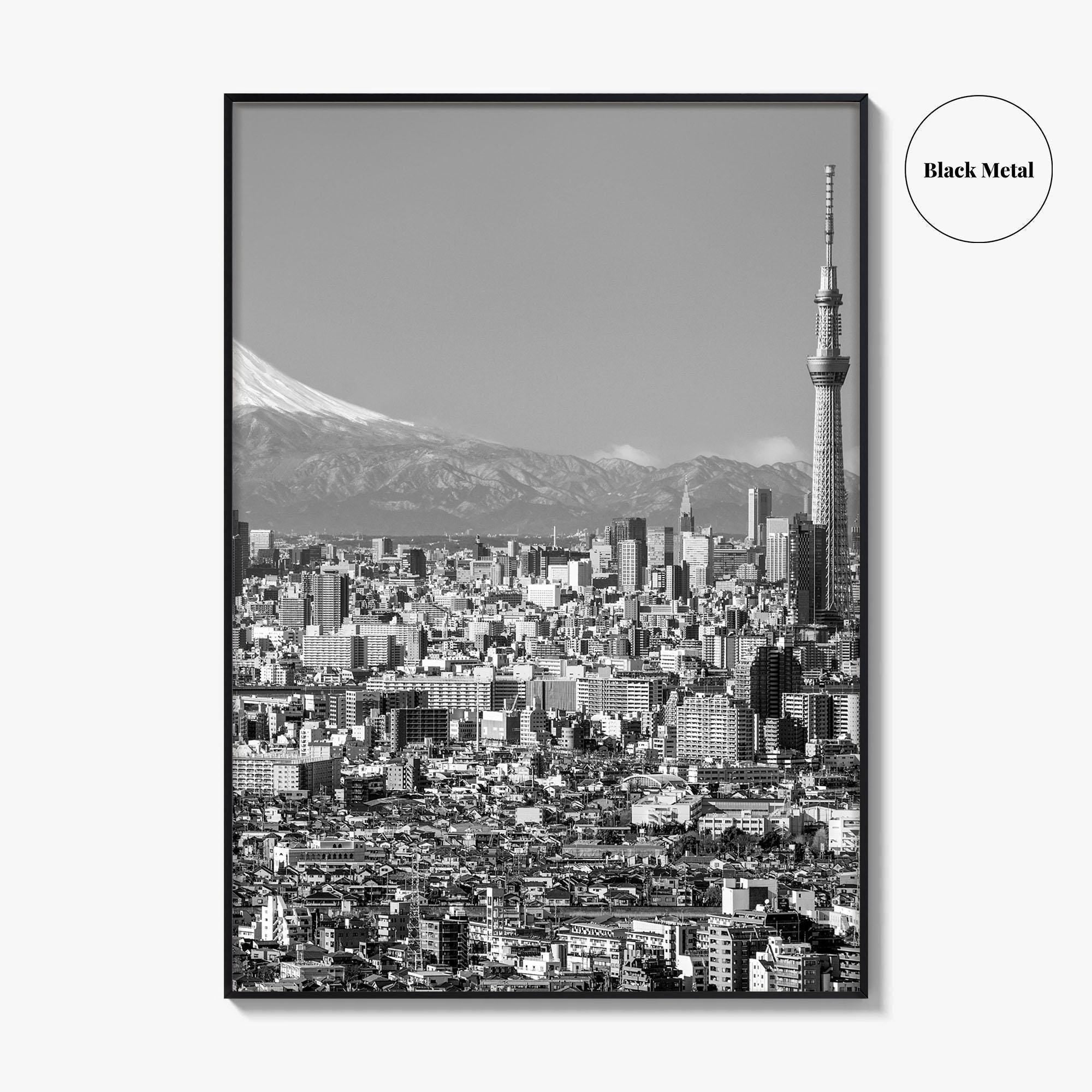 Tokyo Skyline Black and White Fine Art Photo Print, Mt Fuji Skytree Japan Poster
