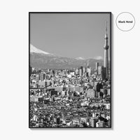 Tokyo Skyline Black and White Fine Art Photo Print, Mt Fuji Skytree Japan Poster