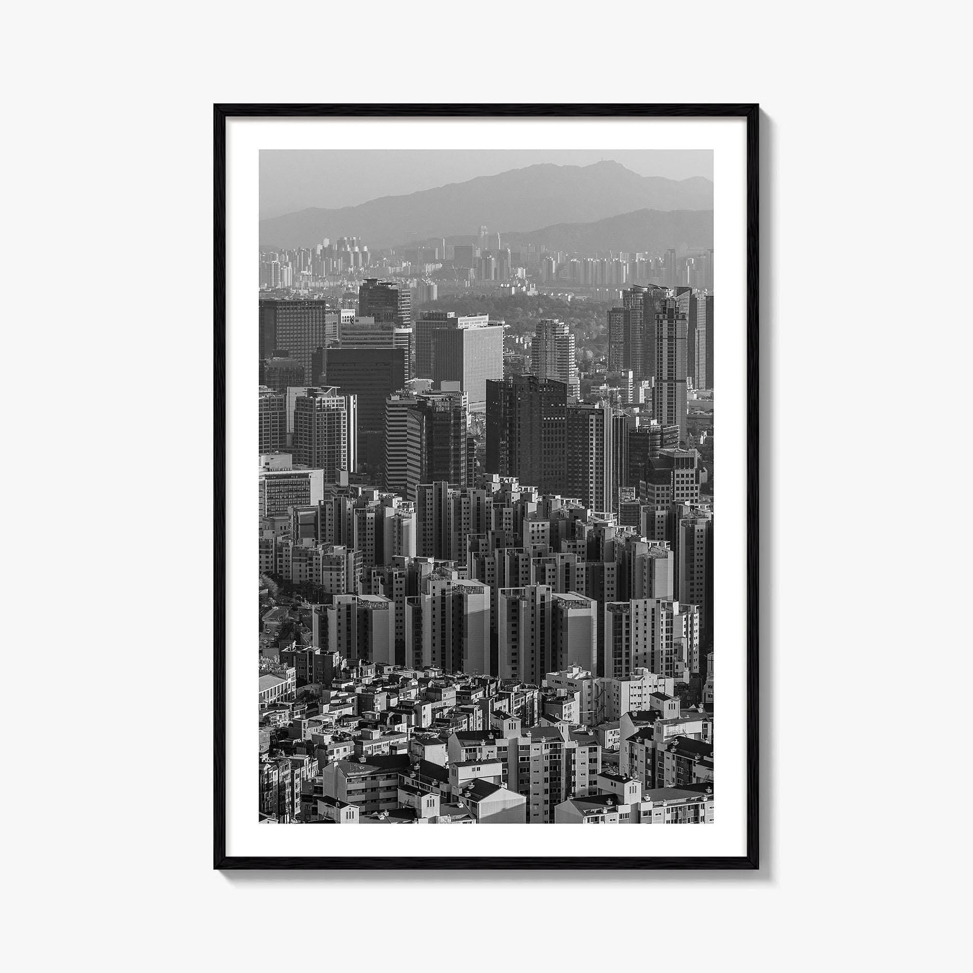 Seoul Skyline Black and White Fine Art Photo Print, South Korea Wall Decor Poster