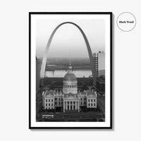 St Louis Black and White Fine Art Photo Print, Gateway Arch Courthouse Missouri Poster