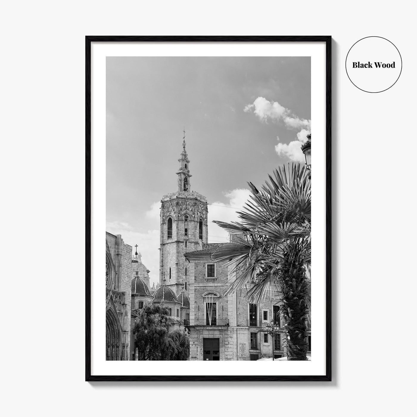 Valencia Black and White Fine Art Photo Print, Plaza de la Virgen Cathedral Poster