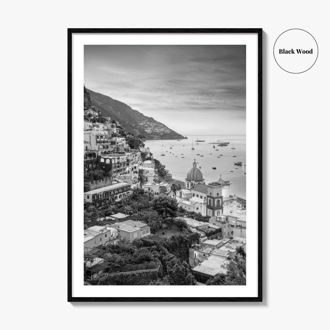 Positano Black and White Fine Art Photo Print, Amalfi Coast Italy Wall Decor Poster