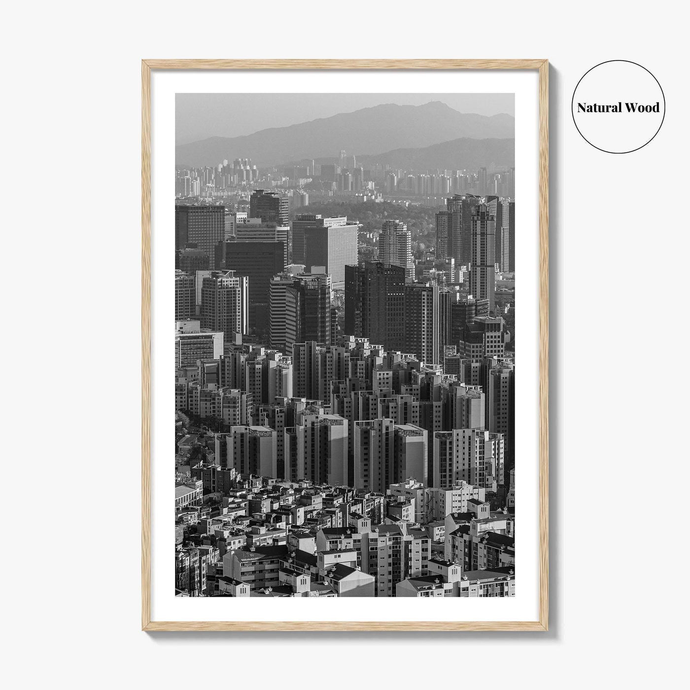 Seoul Skyline Black and White Fine Art Photo Print, South Korea Wall Decor Poster