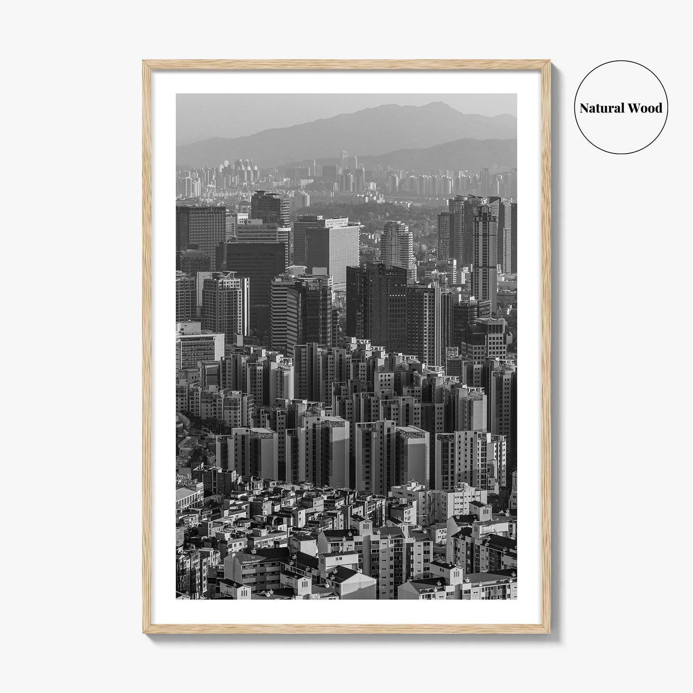 Seoul Skyline Black and White Fine Art Photo Print, South Korea Wall Decor Poster
