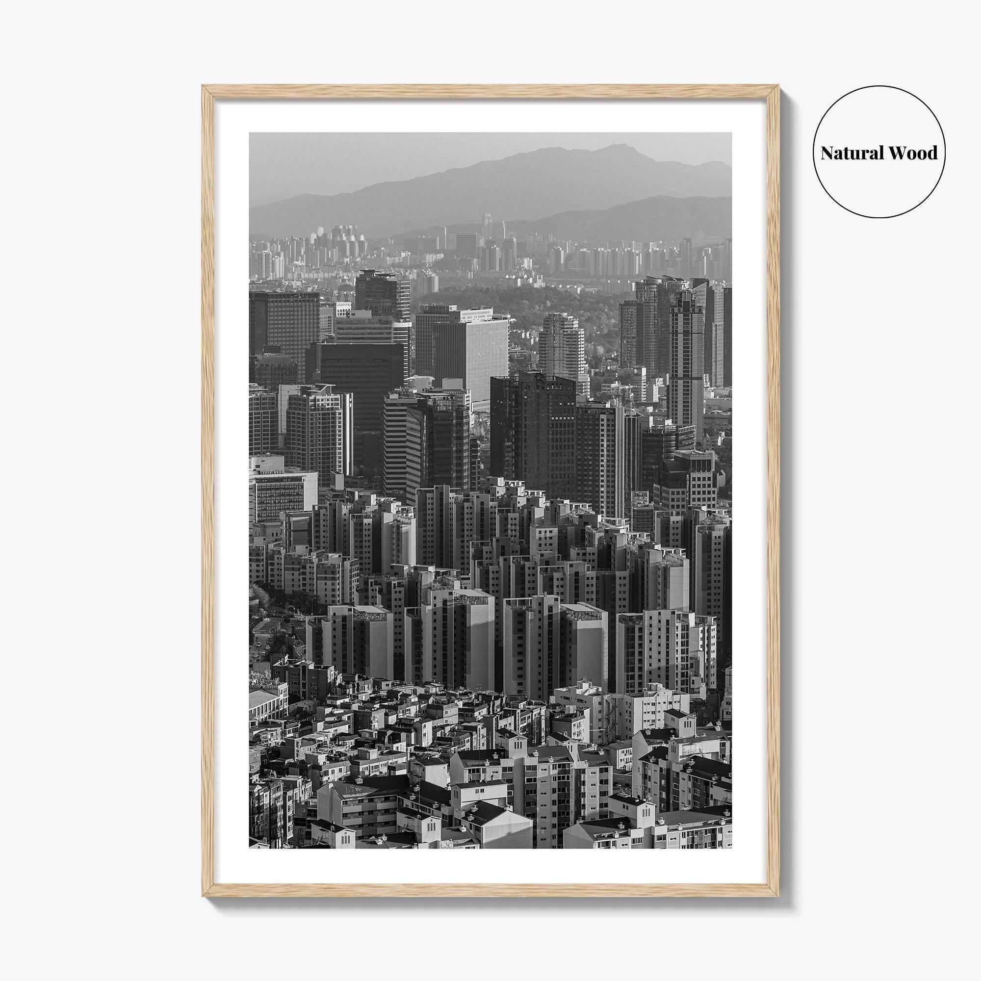 Seoul Skyline Black and White Fine Art Photo Print, South Korea Wall Decor Poster