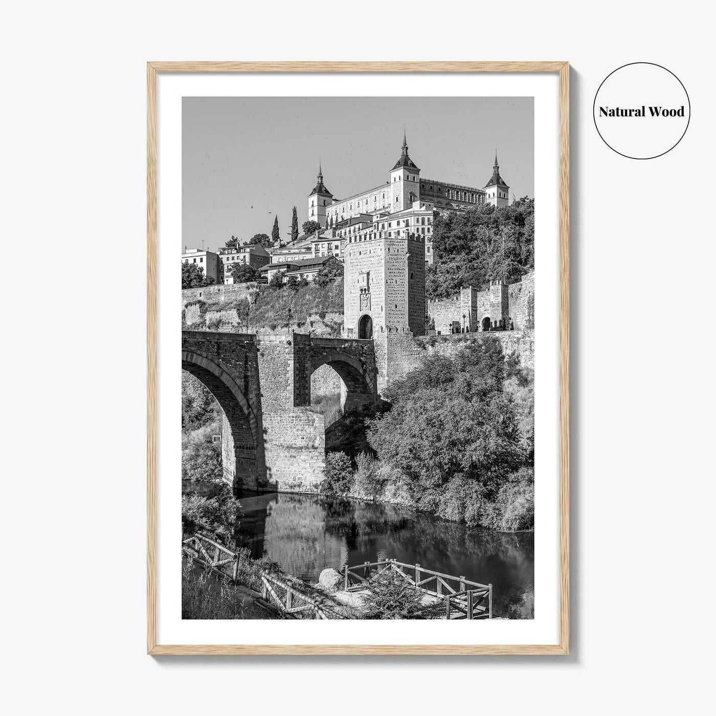 Toledo Spain Black and White Fine Art Photo Print, Tagus River, Old Town Poster