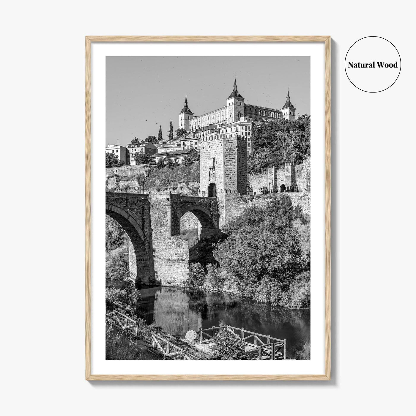 Toledo Spain Black and White Fine Art Photo Print, Tagus River, Old Town Poster