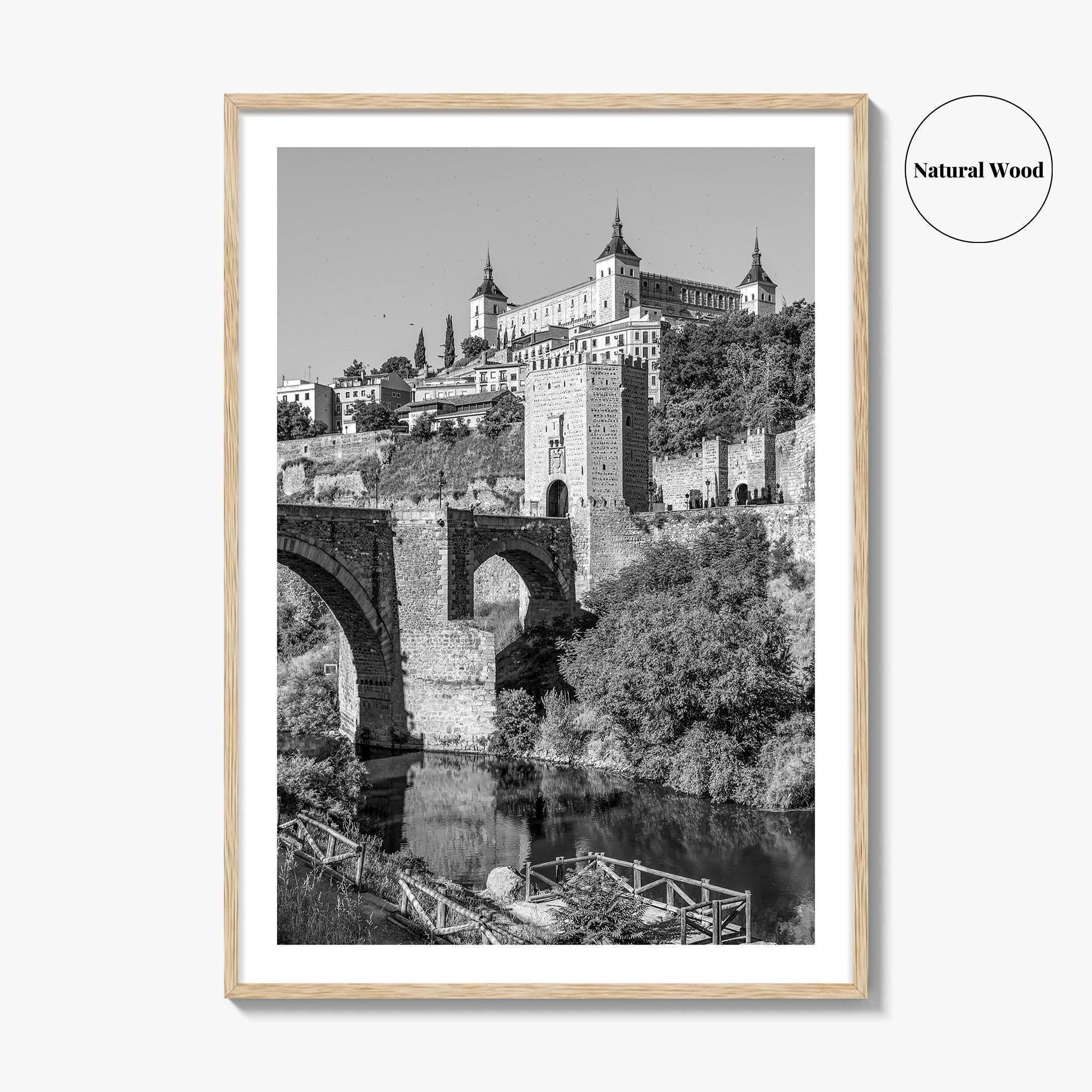 Toledo Spain Black and White Fine Art Photo Print, Tagus River, Old Town Poster