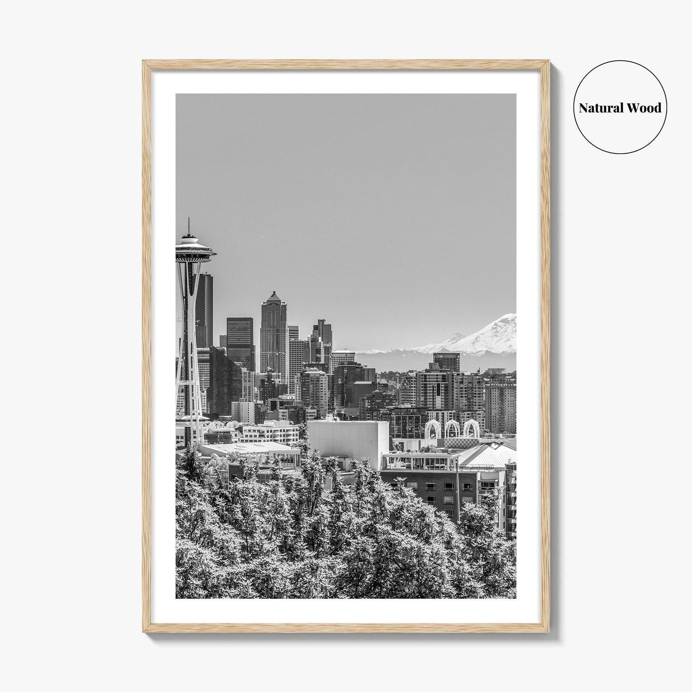 Seattle Skyline Black and White Fine Art Photo Print, Mount Rainier Washington Poster