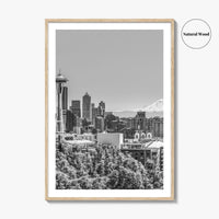 Seattle Skyline Black and White Fine Art Photo Print, Mount Rainier Washington Poster