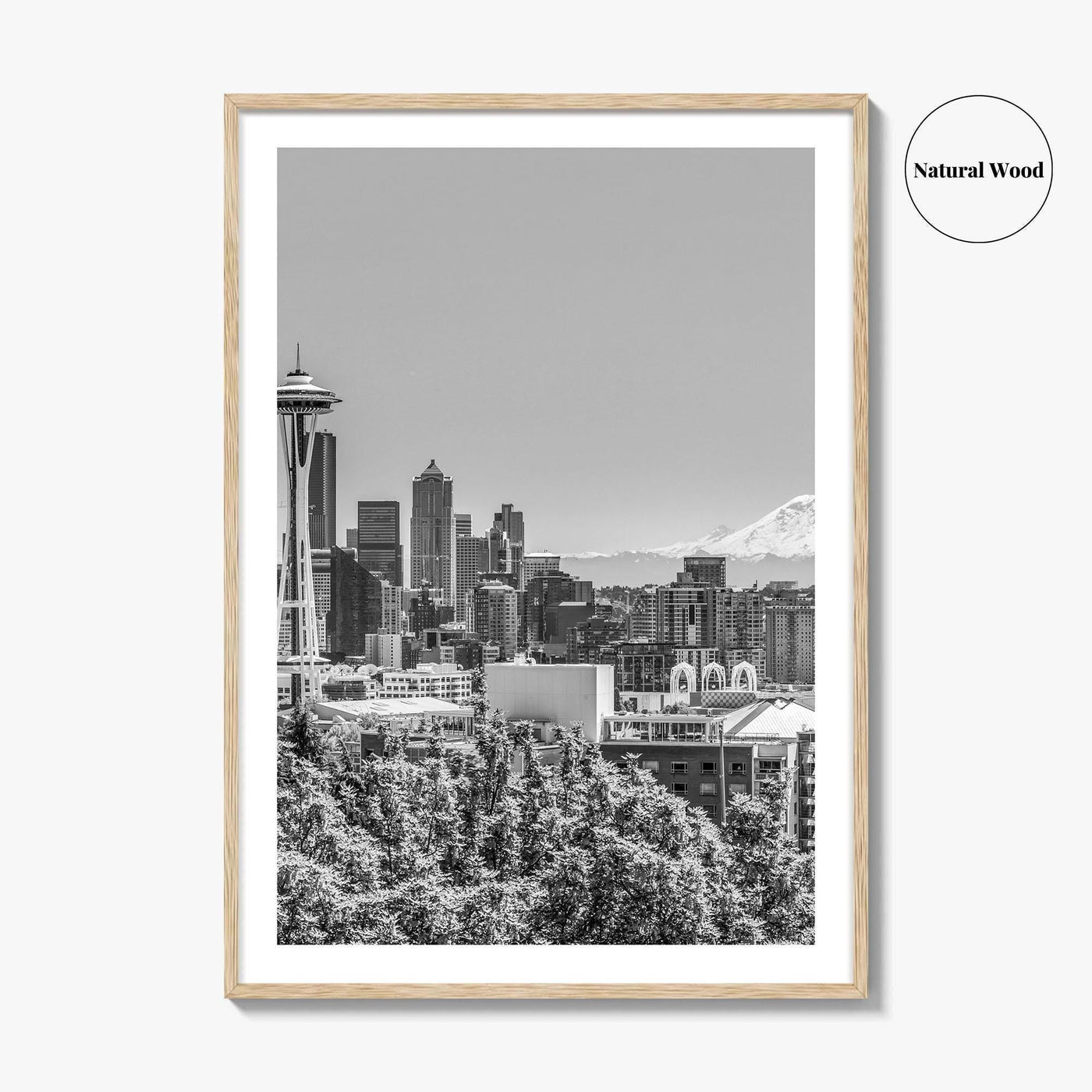 Seattle Skyline Black and White Fine Art Photo Print, Mount Rainier Washington Poster