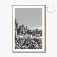 Seattle Skyline Black and White Fine Art Photo Print, Mount Rainier Washington Poster