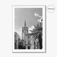 Valencia Black and White Fine Art Photo Print, Plaza de la Virgen Cathedral Poster