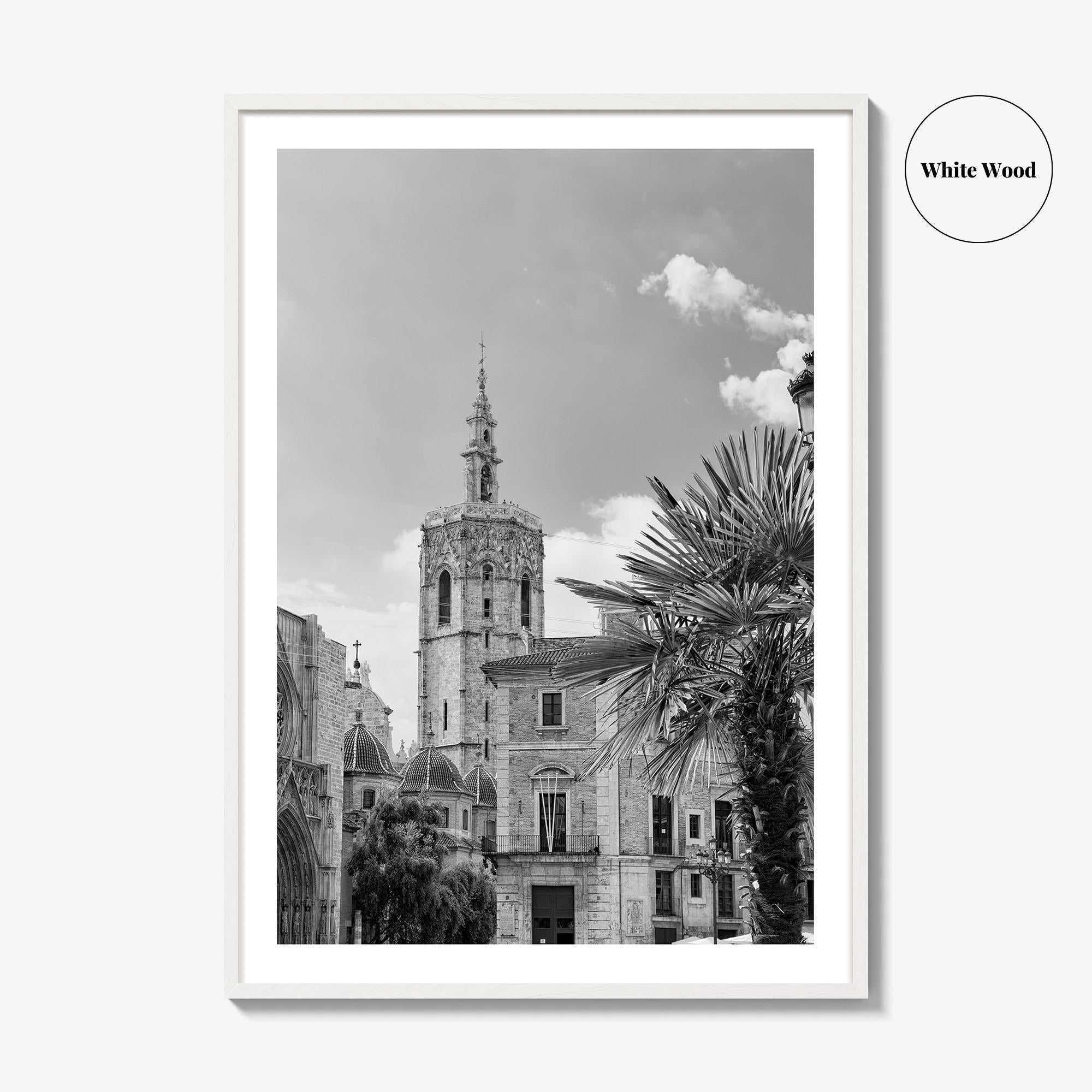 Valencia Black and White Fine Art Photo Print, Plaza de la Virgen Cathedral Poster