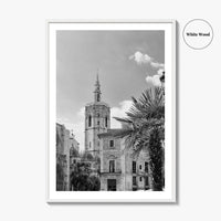 Valencia Black and White Fine Art Photo Print, Plaza de la Virgen Cathedral Poster