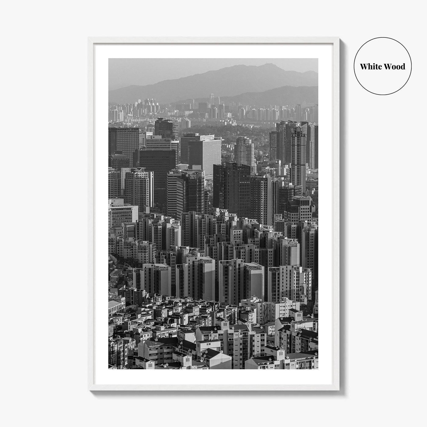 Seoul Skyline Black and White Fine Art Photo Print, South Korea Wall Decor Poster