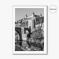 Toledo Spain Black and White Fine Art Photo Print, Tagus River, Old Town Poster