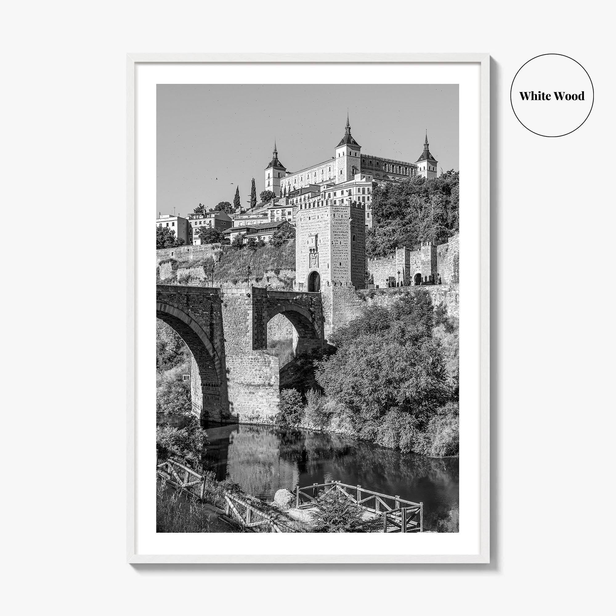 Toledo Spain Black and White Fine Art Photo Print, Tagus River, Old Town Poster