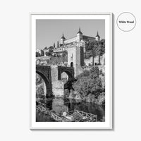 Toledo Spain Black and White Fine Art Photo Print, Tagus River, Old Town Poster