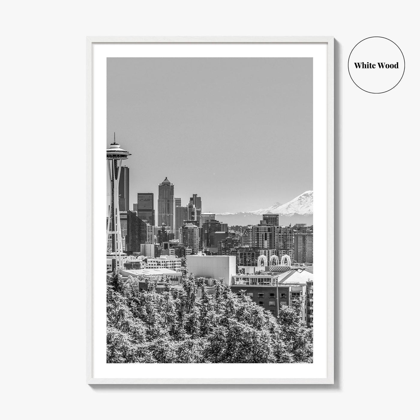 Seattle Skyline Black and White Fine Art Photo Print, Mount Rainier Washington Poster