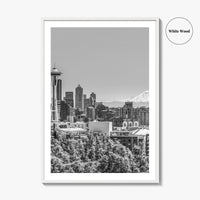Seattle Skyline Black and White Fine Art Photo Print, Mount Rainier Washington Poster