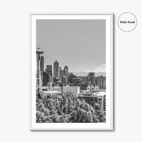 Seattle Skyline Black and White Fine Art Photo Print, Mount Rainier Washington Poster