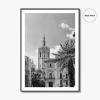 Valencia Black and White Fine Art Photo Print, Plaza de la Virgen Cathedral Poster