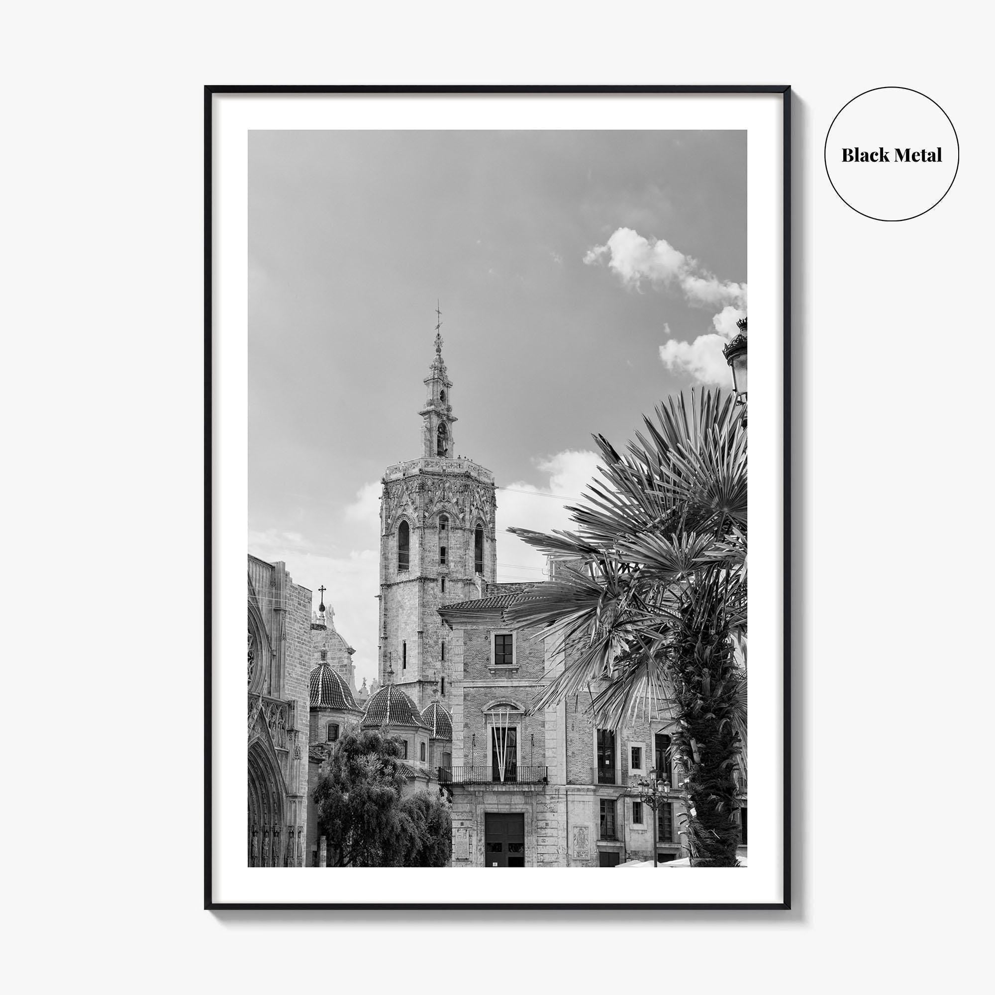 Valencia Black and White Fine Art Photo Print, Plaza de la Virgen Cathedral Poster