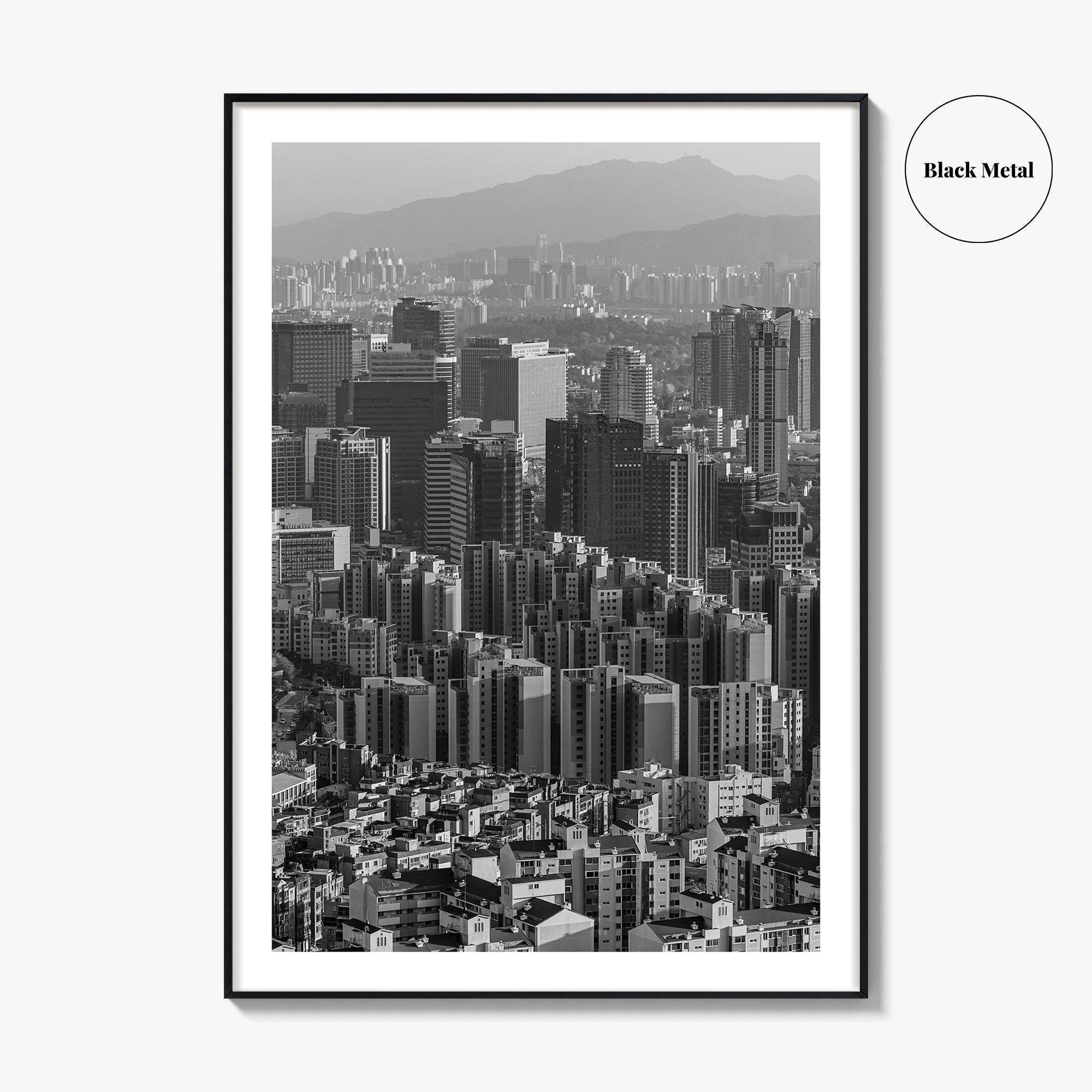 Seoul Skyline Black and White Fine Art Photo Print, South Korea Wall Decor Poster