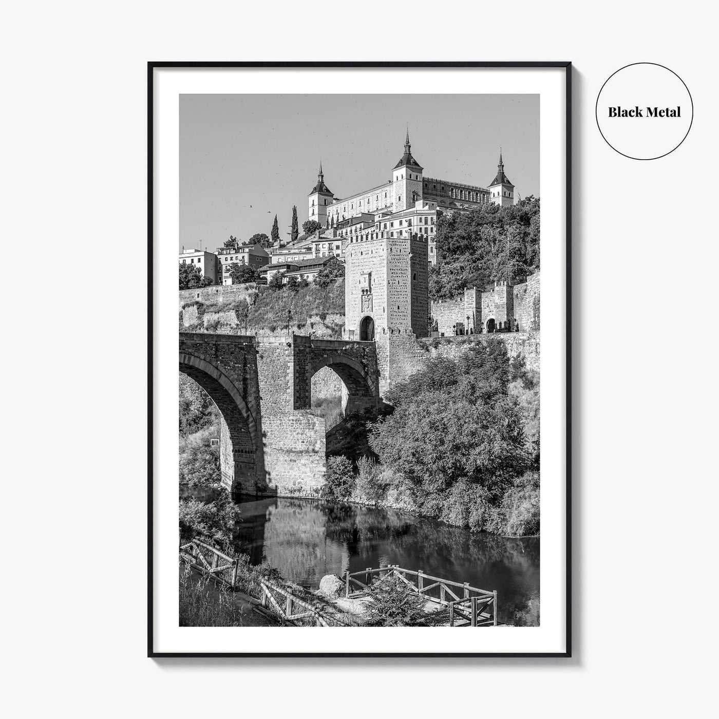 Toledo Spain Black and White Fine Art Photo Print, Tagus River, Old Town Poster